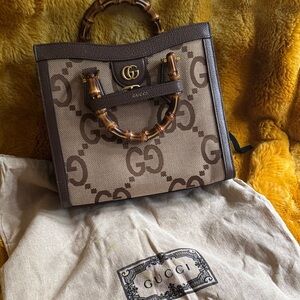 Gucci Brown and Tan GG Bamboo Tote